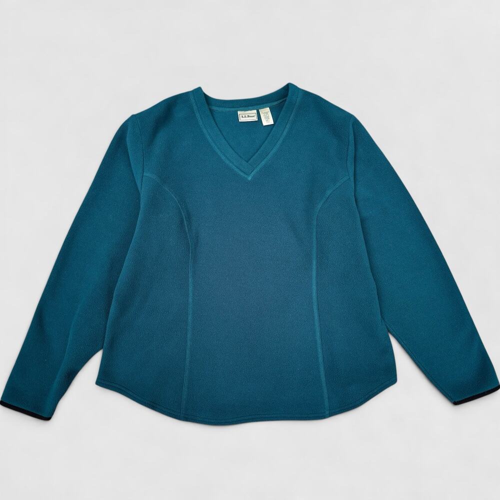 L.L. Bean Vintage Teal Fleece V Neck Pullover (Made in Canada)